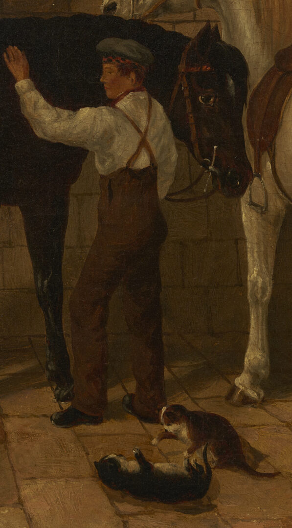 Lot 628: After John Frederick Herring Jr. O/C Painting, Horse Stable