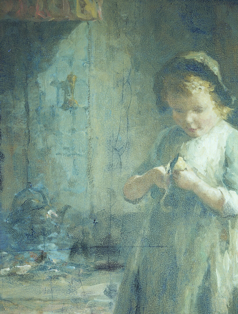 Lot 629: Evert Pieters Oil Painting, Peeling Potatoes