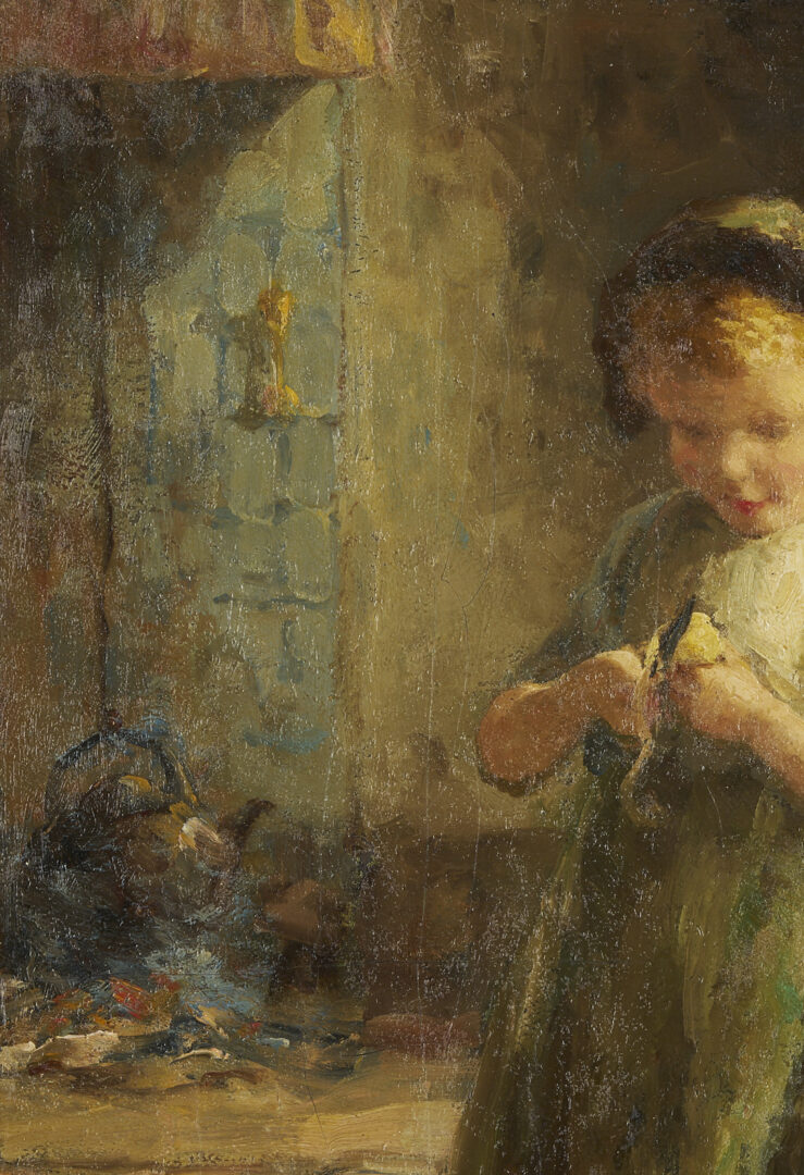 Lot 629: Evert Pieters Oil Painting, Peeling Potatoes