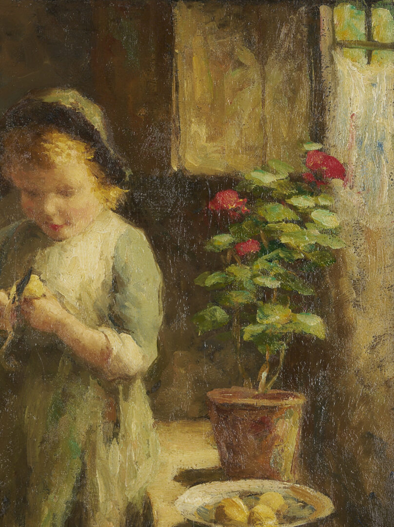 Lot 629: Evert Pieters Oil Painting, Peeling Potatoes