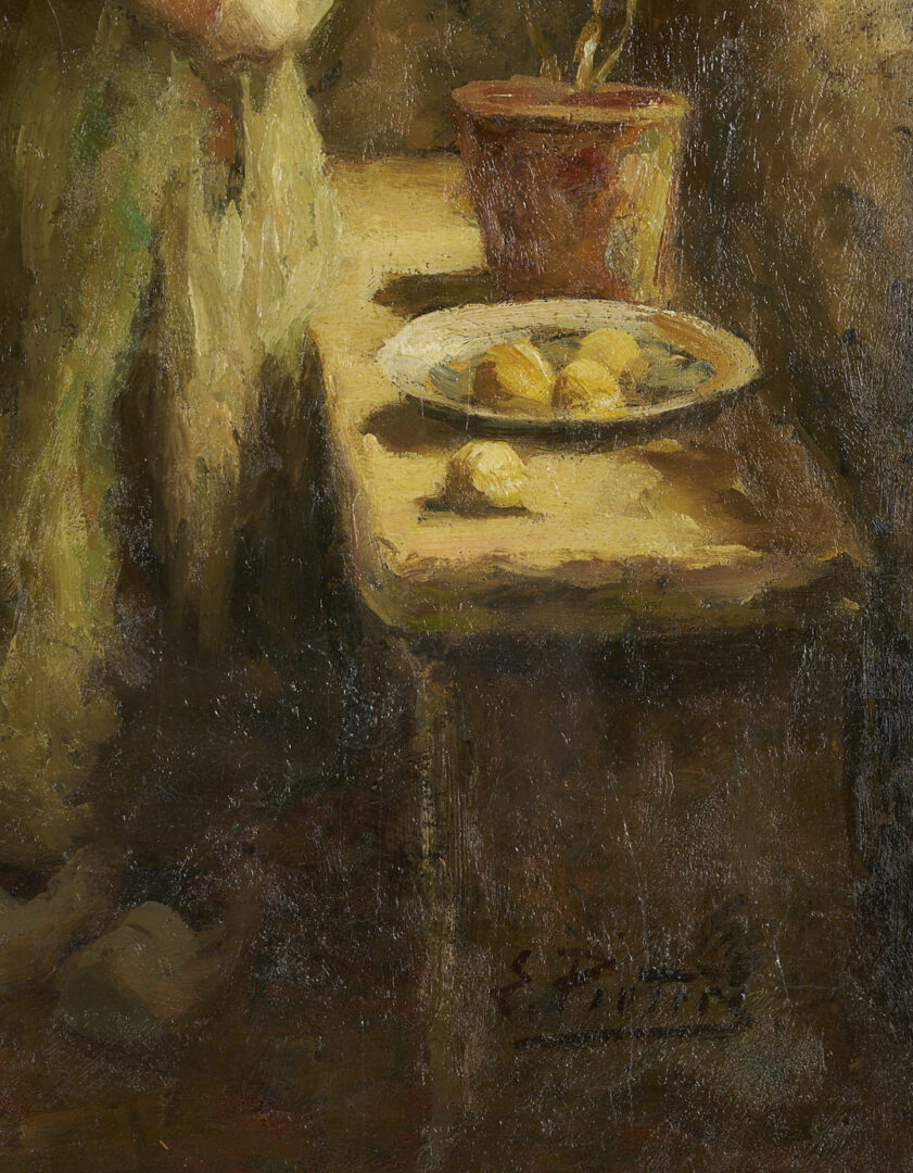Lot 629: Evert Pieters Oil Painting, Peeling Potatoes