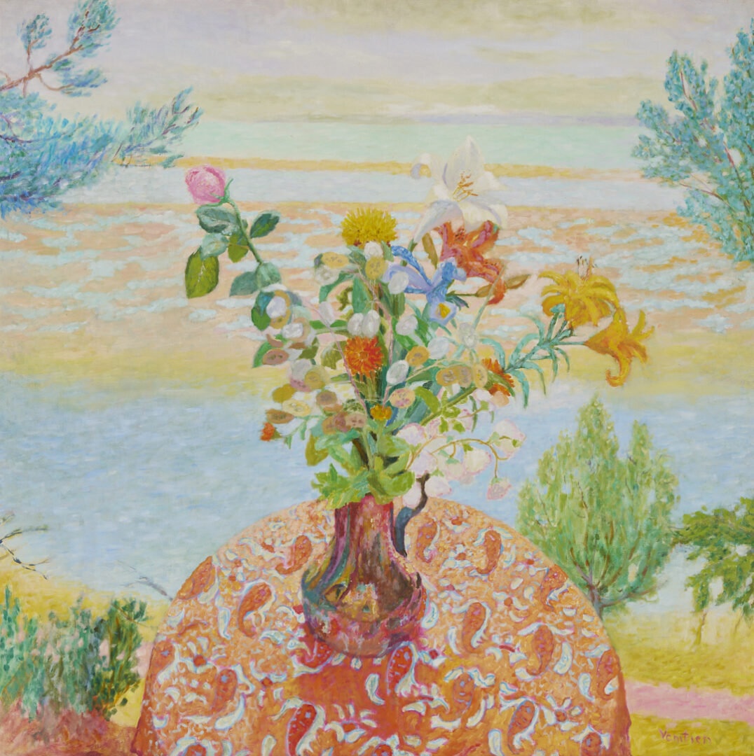Lot 636: Jean Venitien large O/C, “Bouquet sur la Lagune”