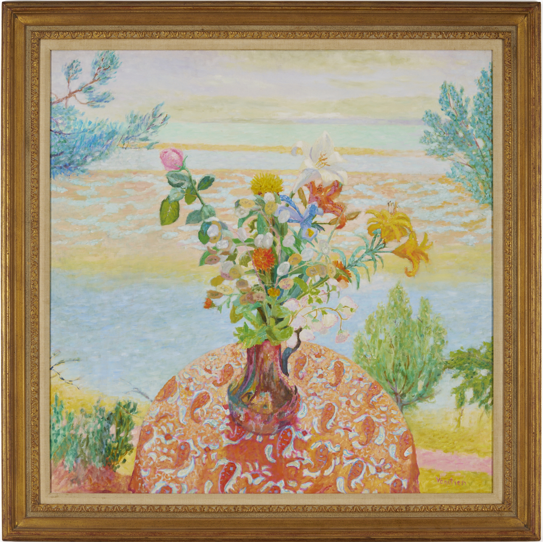 Lot 636: Jean Venitien large O/C, “Bouquet sur la Lagune”