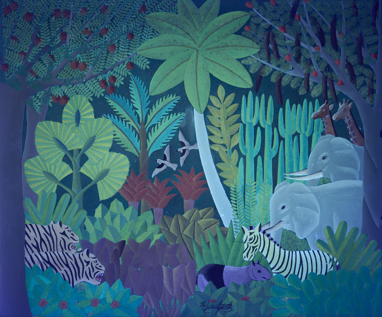 Lot 637: Salnave Philippe-Auguste Haitian Jungle Scene Painting