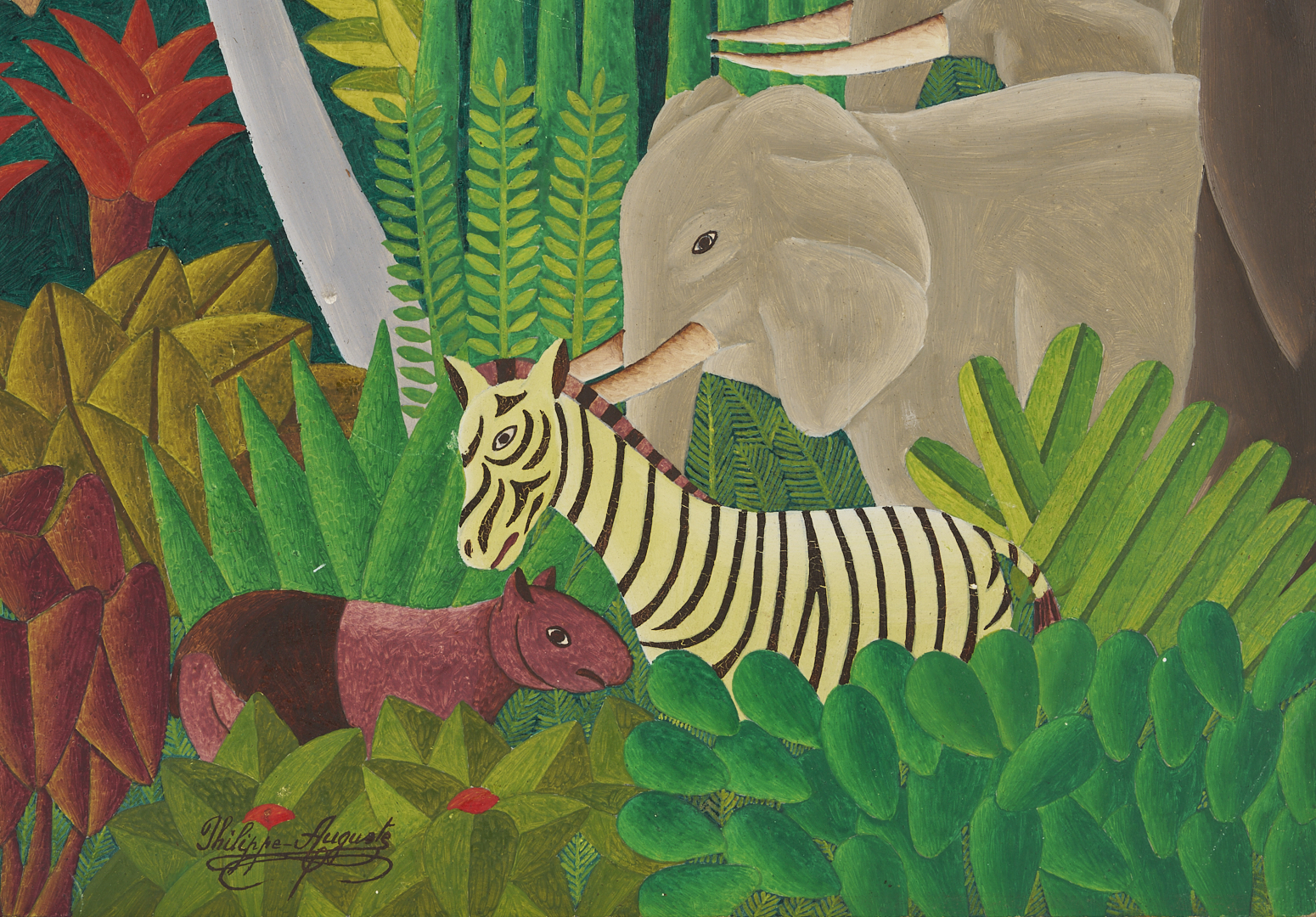 Lot 637: Salnave Philippe-Auguste Haitian Jungle Scene Painting