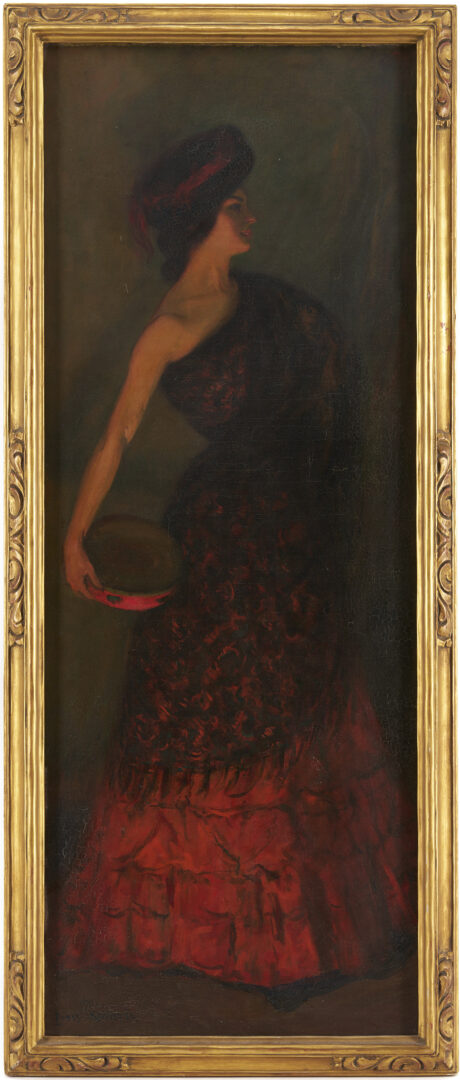 Lot 643: Louis Kronberg O/C Painting, Spanish Flamenco Dancer