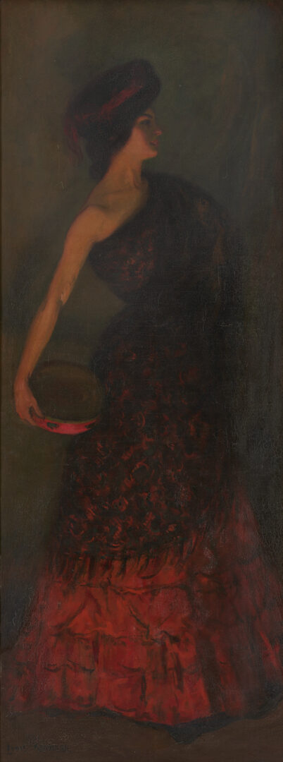 Lot 643: Louis Kronberg O/C Painting, Spanish Flamenco Dancer