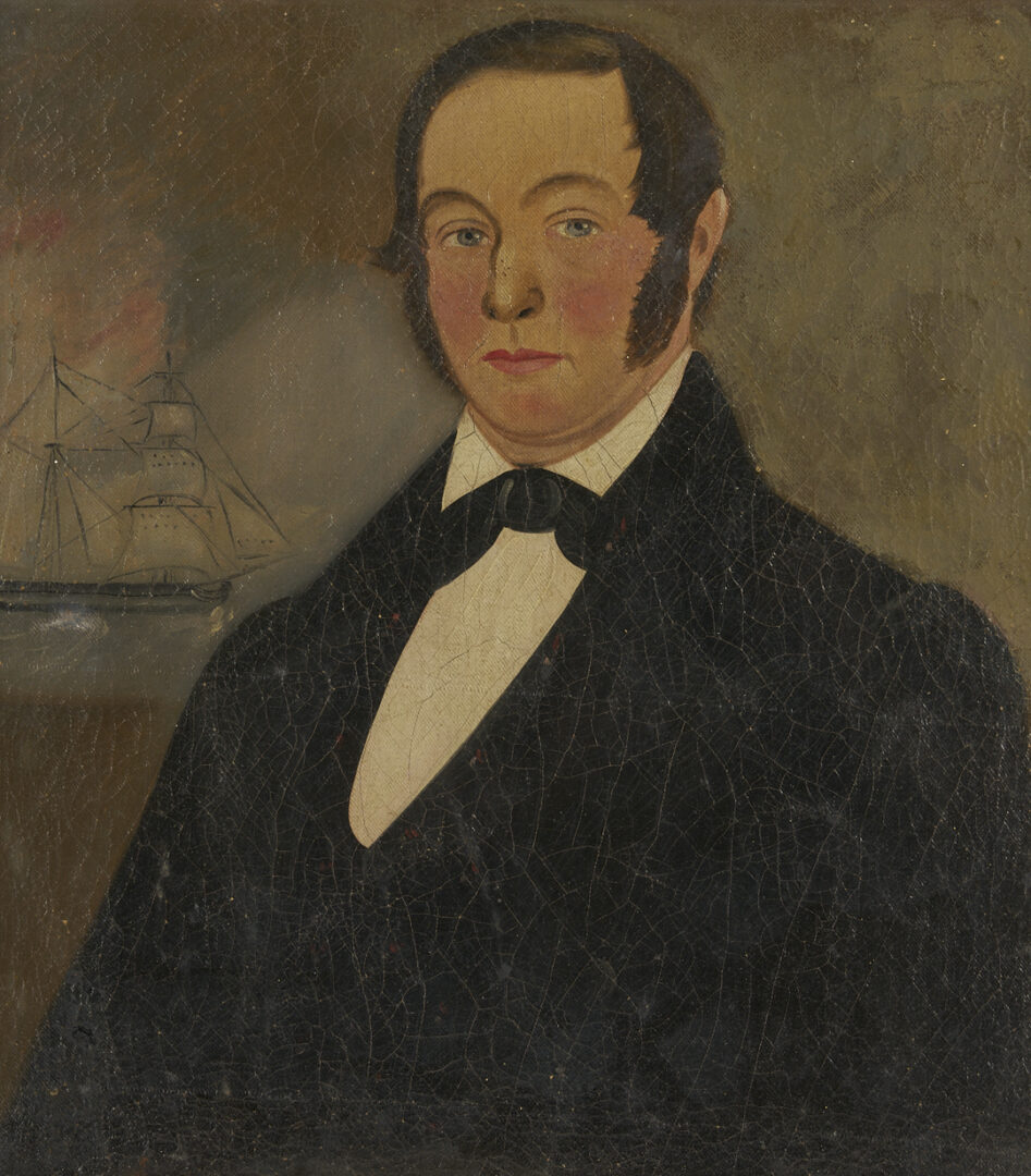 Lot 646: American 19th c. Folk Art Portrait of a Gentleman