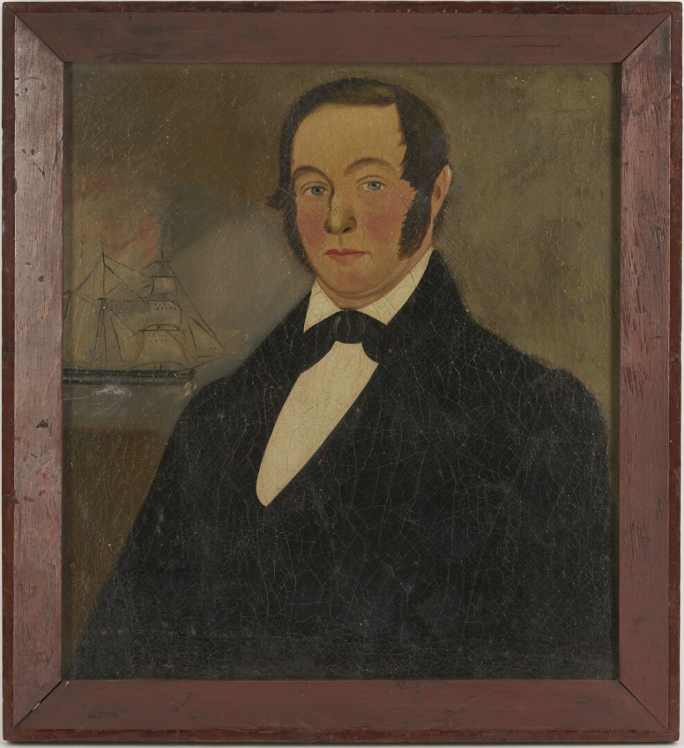 Lot 646: American 19th c. Folk Art Portrait of a Gentleman