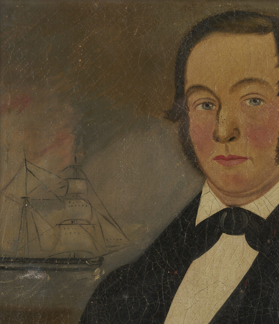 Lot 646: American 19th c. Folk Art Portrait of a Gentleman