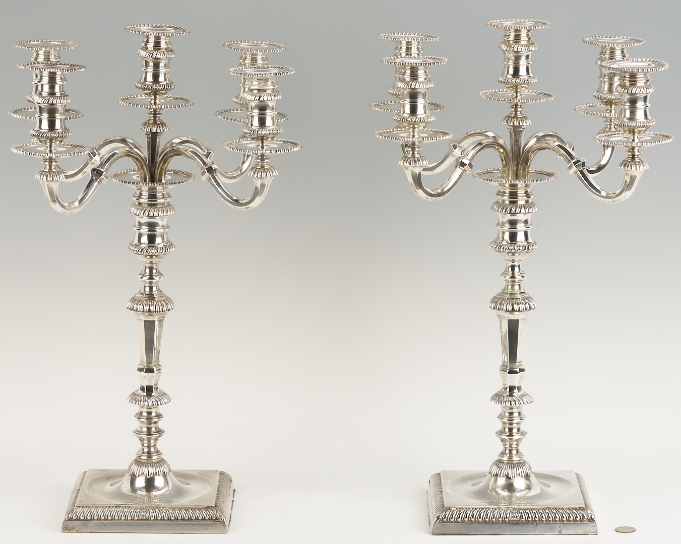 Lot 64: Pair Hunt and Roskell English Sterling Silver Candelabra