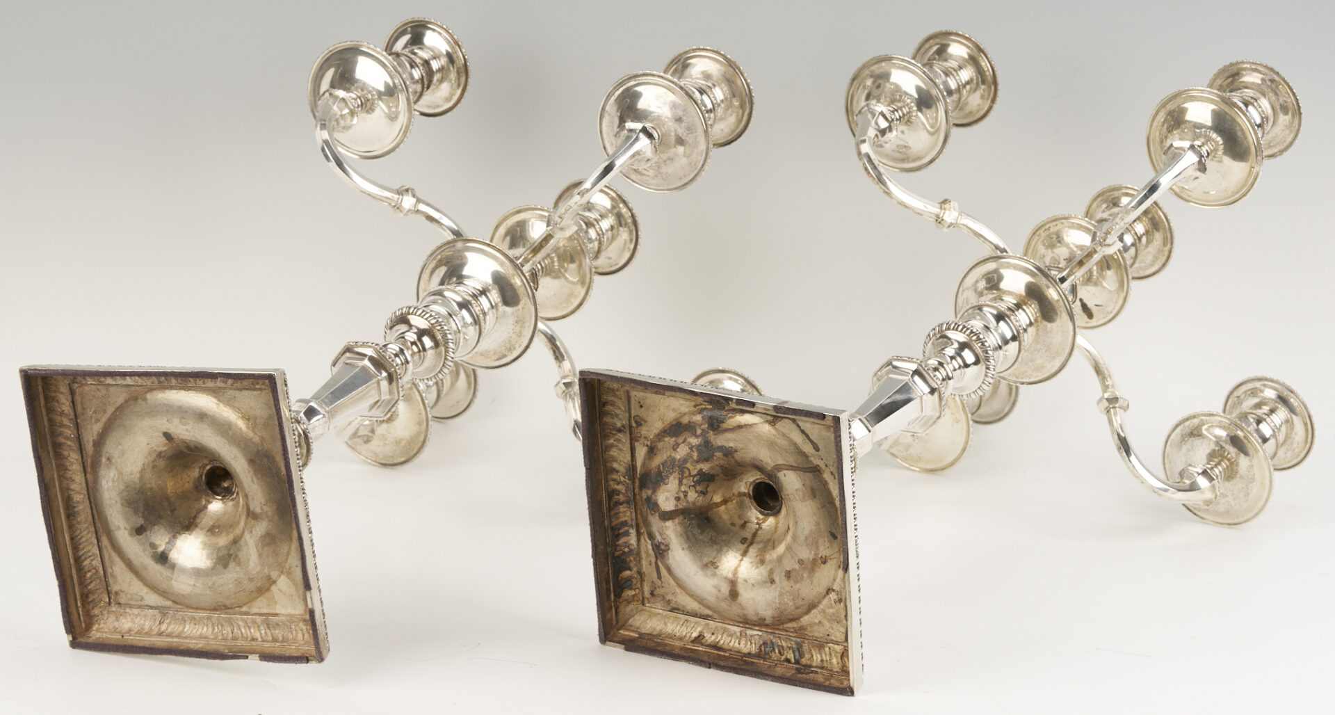 Lot 64: Pair Hunt and Roskell English Sterling Silver Candelabra