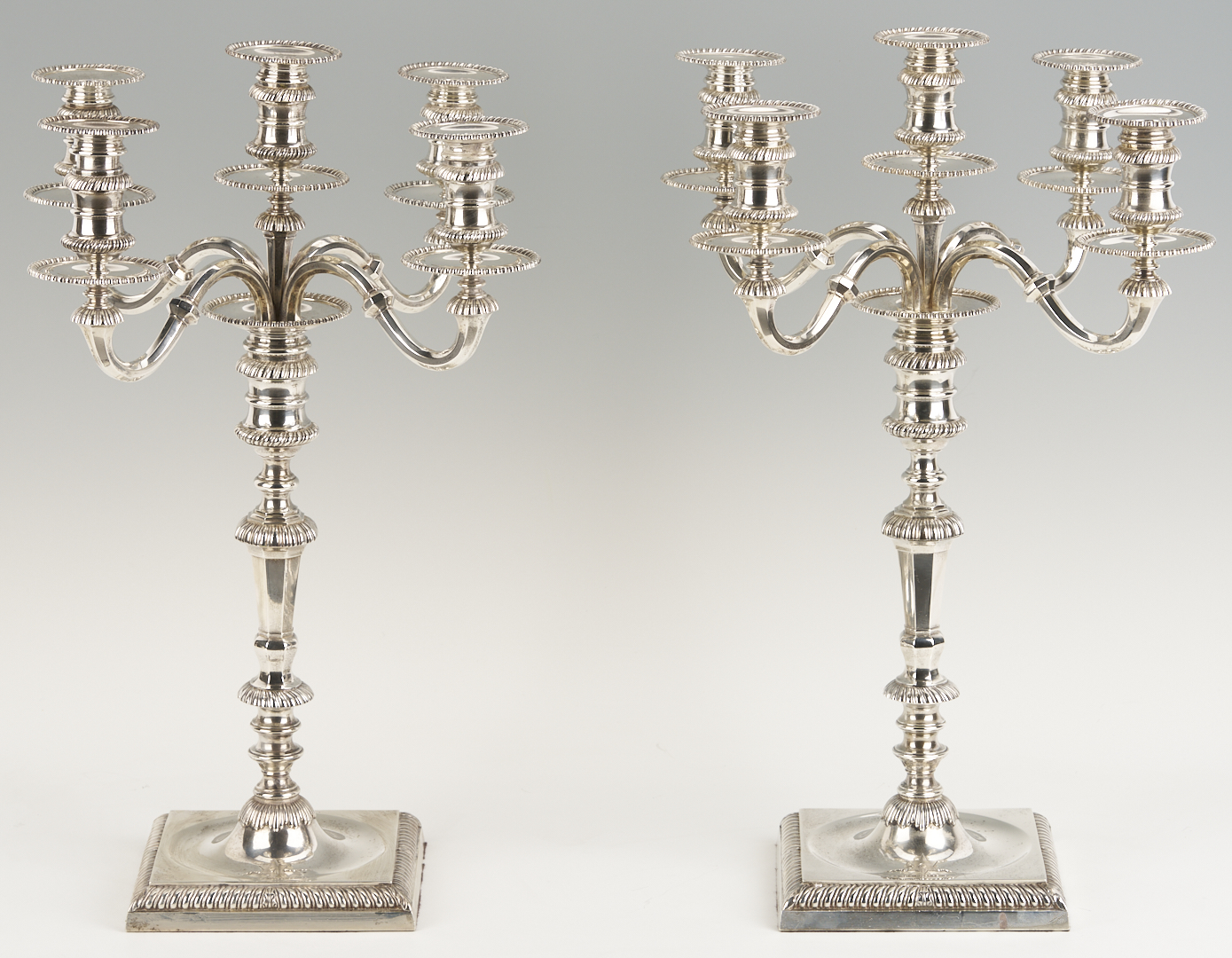 Lot 64: Pair Hunt and Roskell English Sterling Silver Candelabra