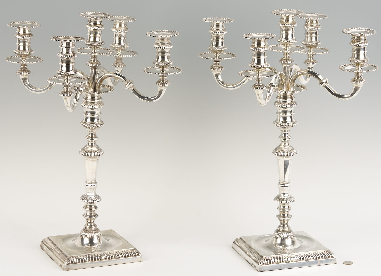 Lot 64: Pair Hunt and Roskell English Sterling Silver Candelabra