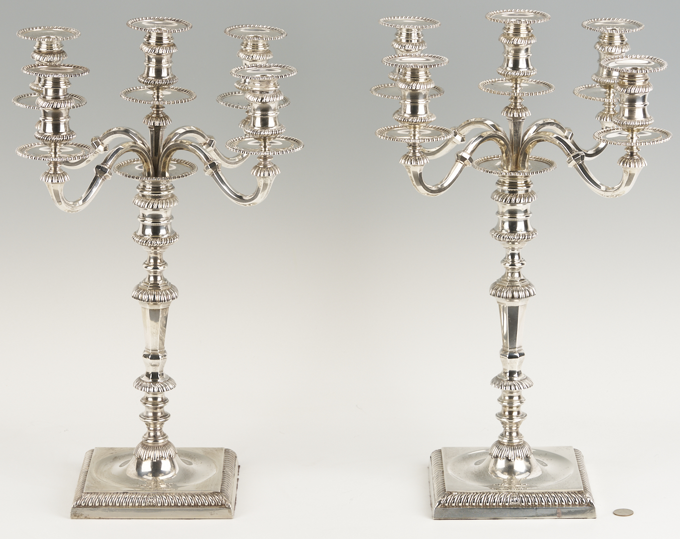 Lot 64: Pair Hunt and Roskell English Sterling Silver Candelabra