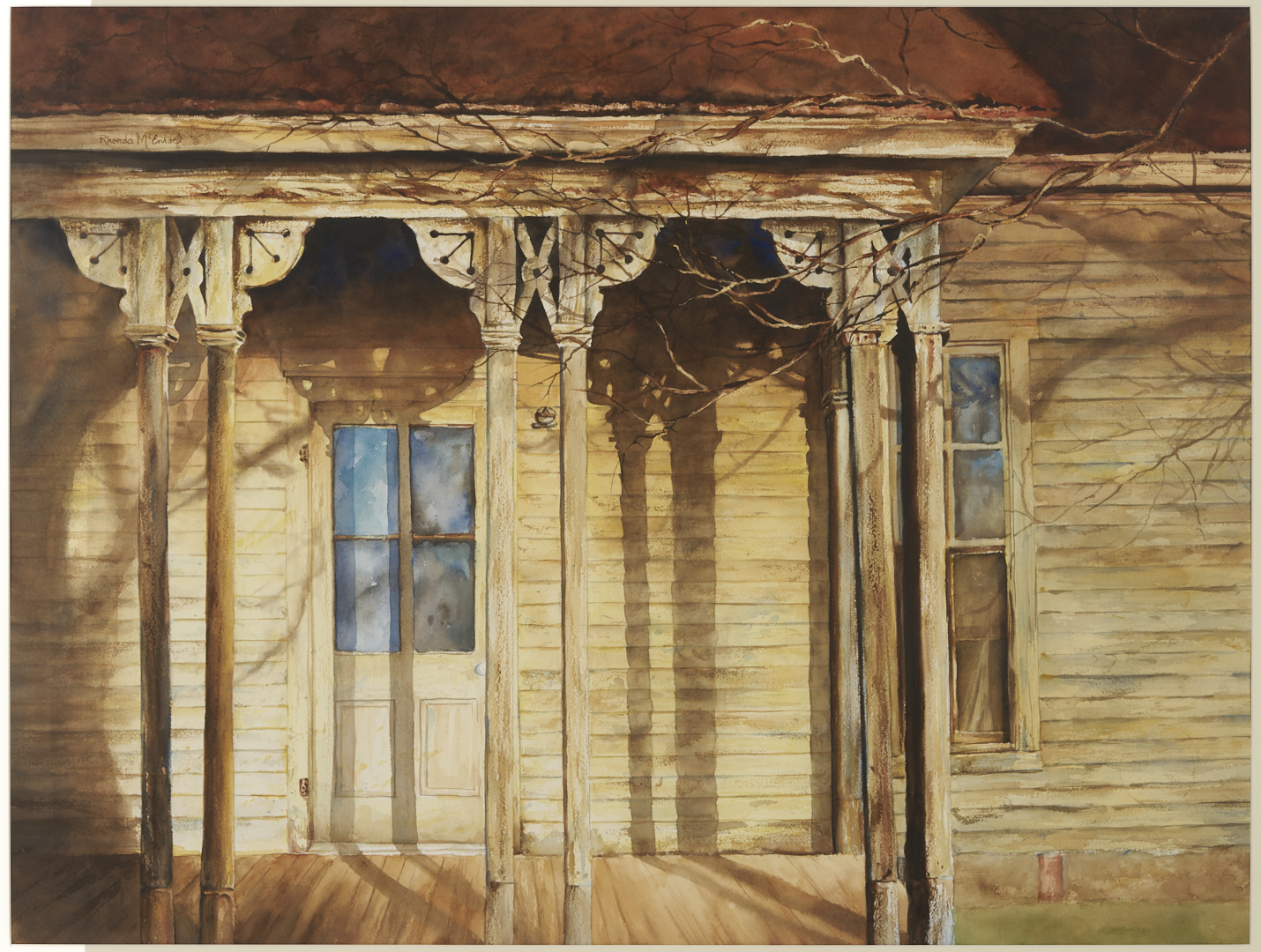 Lot 652: Rhonda McEnroe W/C Architectural Painting, Autumn Reflection