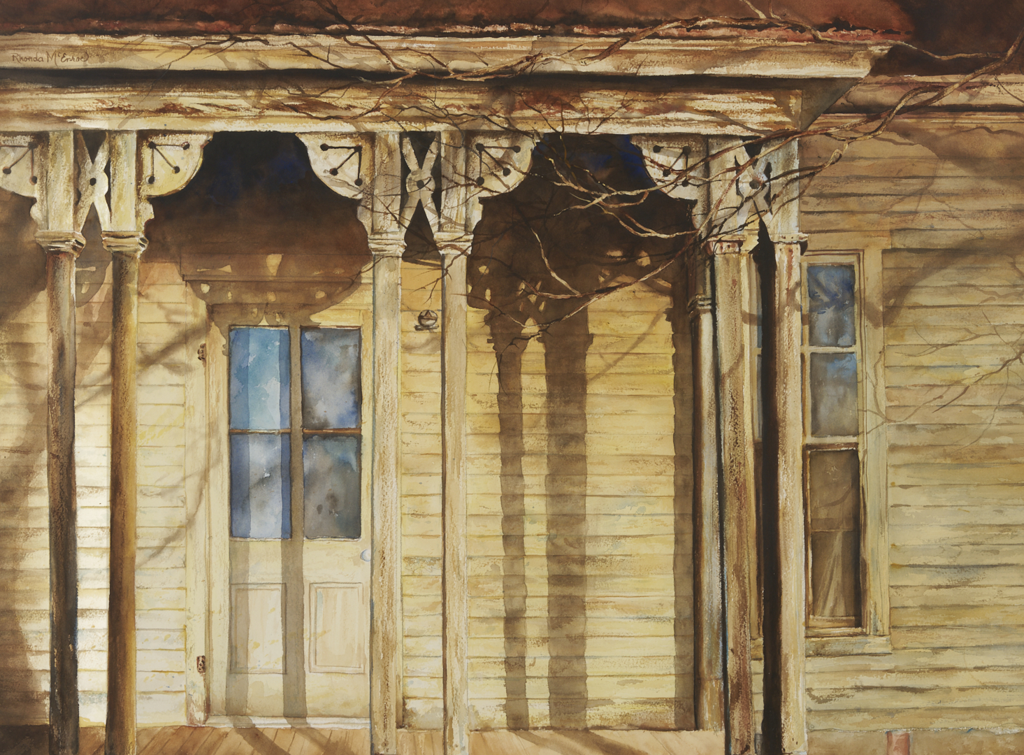 Lot 652: Rhonda McEnroe W/C Architectural Painting, Autumn Reflection