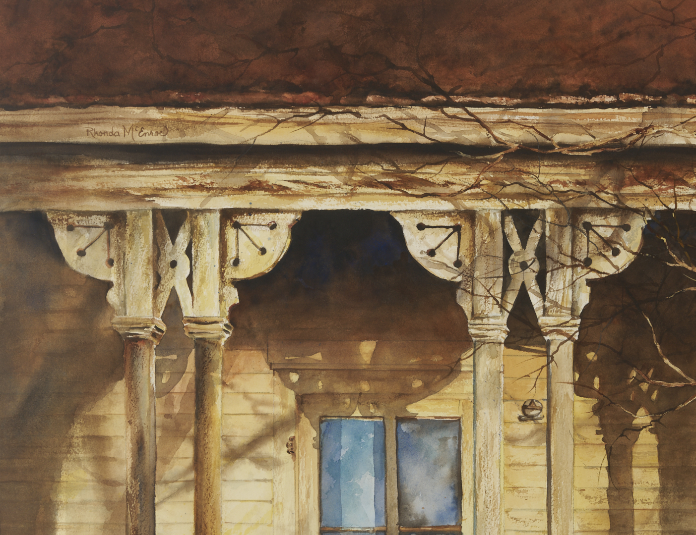 Lot 652: Rhonda McEnroe W/C Architectural Painting, Autumn Reflection
