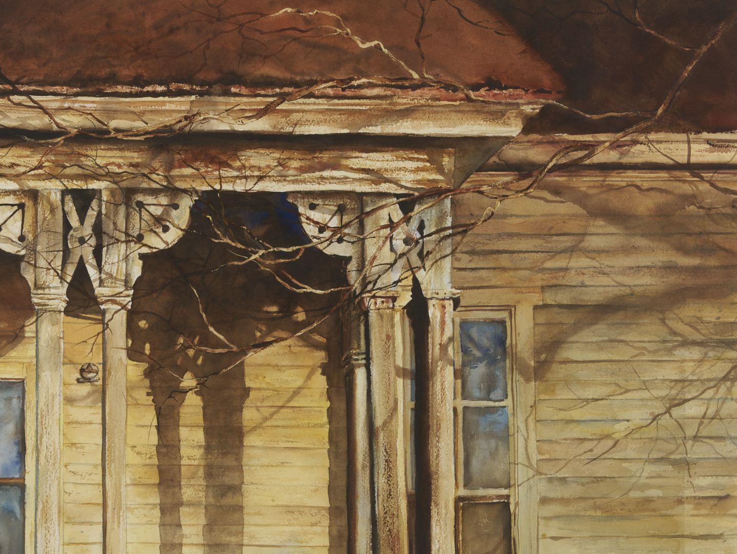 Lot 652: Rhonda McEnroe W/C Architectural Painting, Autumn Reflection