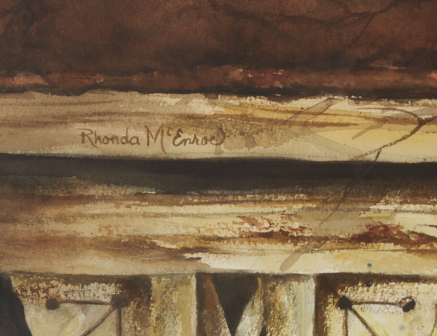 Lot 652: Rhonda McEnroe W/C Architectural Painting, Autumn Reflection