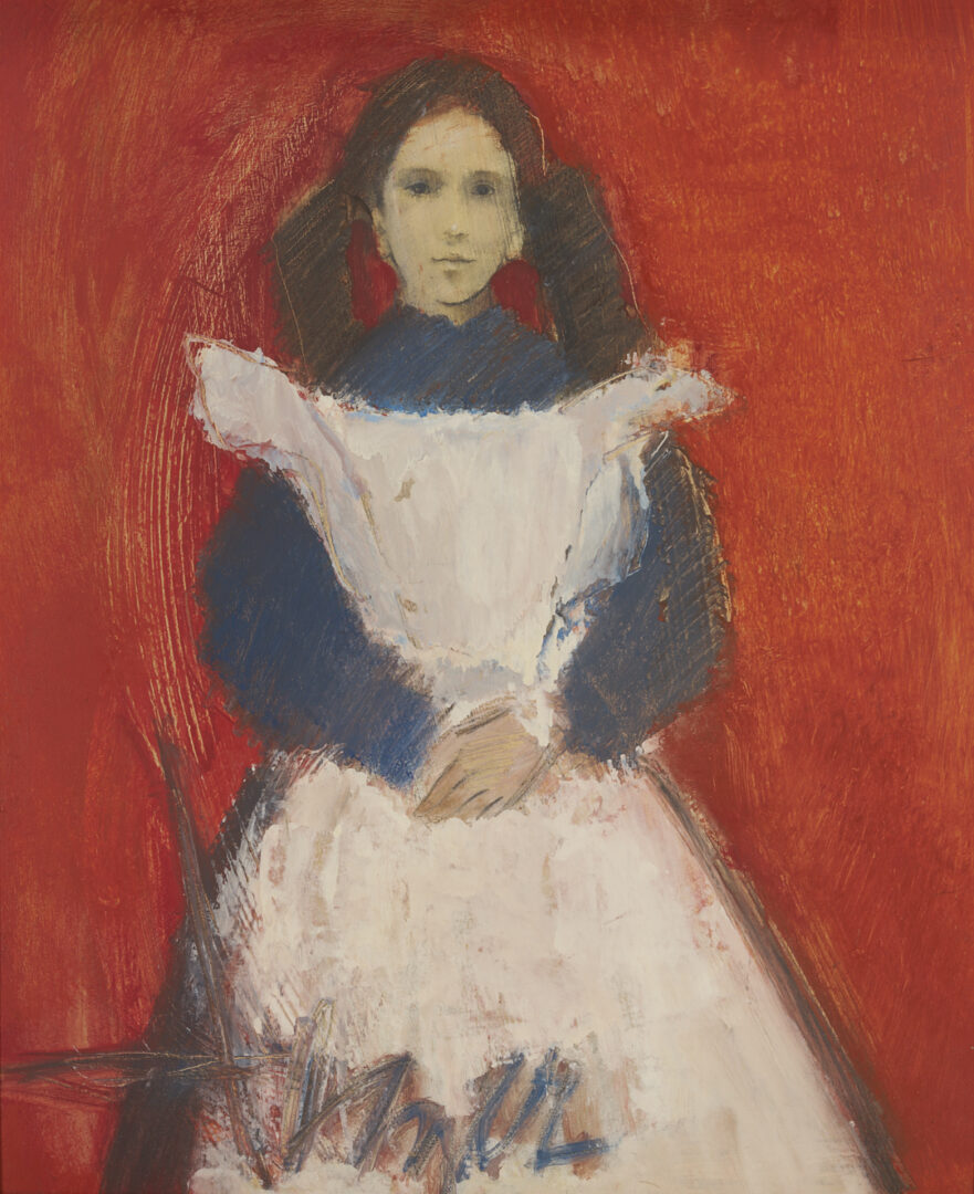 Lot 655: Charles Inzer Oil Painting, Girl w/ a White Apron