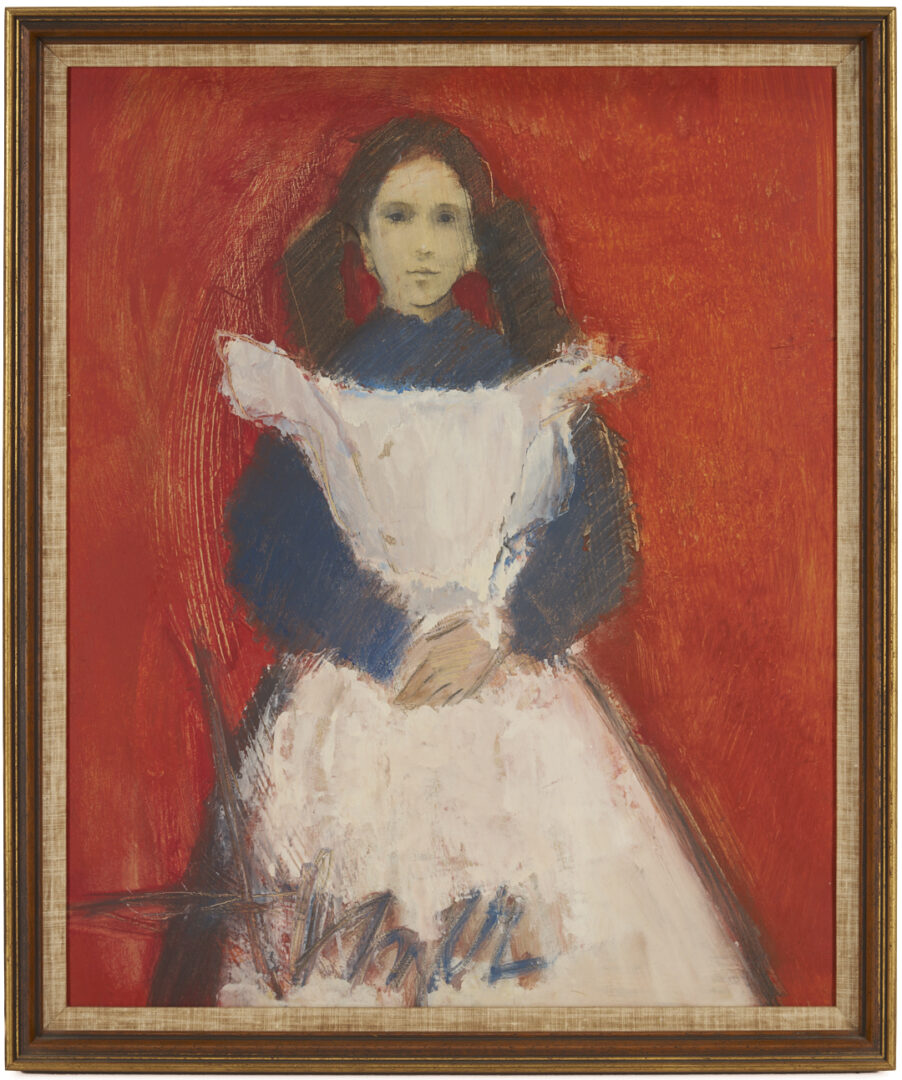 Lot 655: Charles Inzer Oil Painting, Girl w/ a White Apron