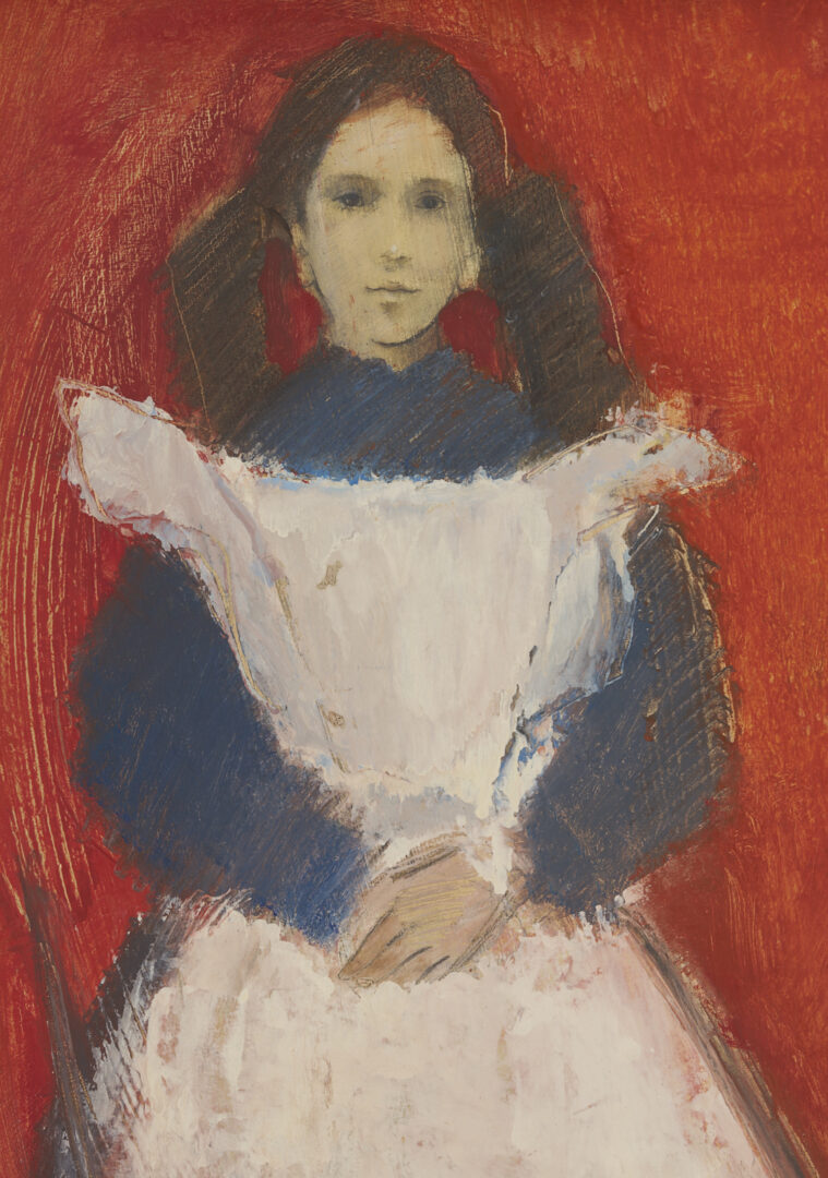 Lot 655: Charles Inzer Oil Painting, Girl w/ a White Apron