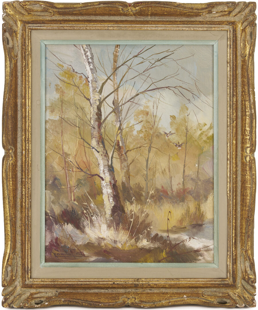Lot 657: Marion Bryant Cook Oil Painting, Landscape with Ducks in Flight