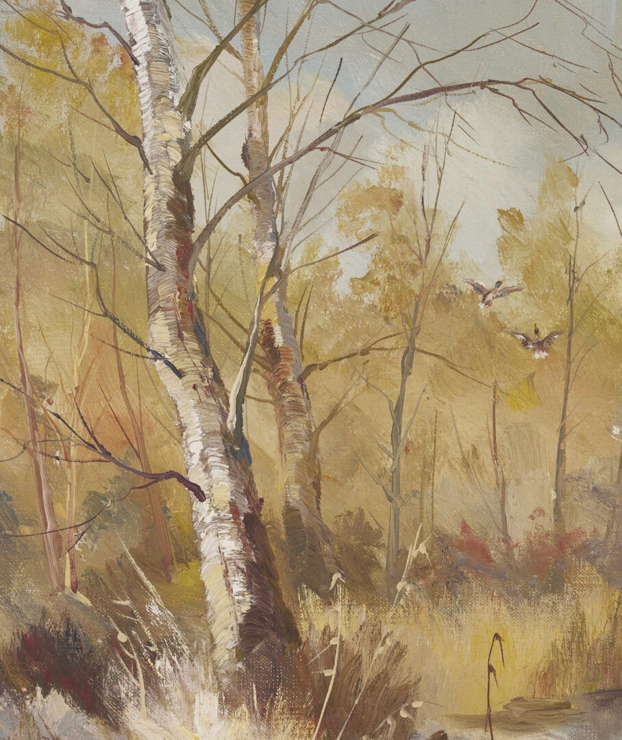 Lot 657: Marion Bryant Cook Oil Painting, Landscape with Ducks in Flight