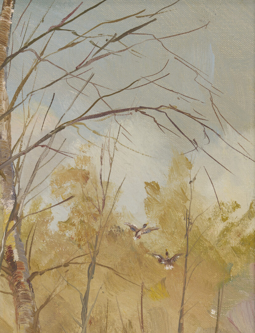 Lot 657: Marion Bryant Cook Oil Painting, Landscape with Ducks in Flight
