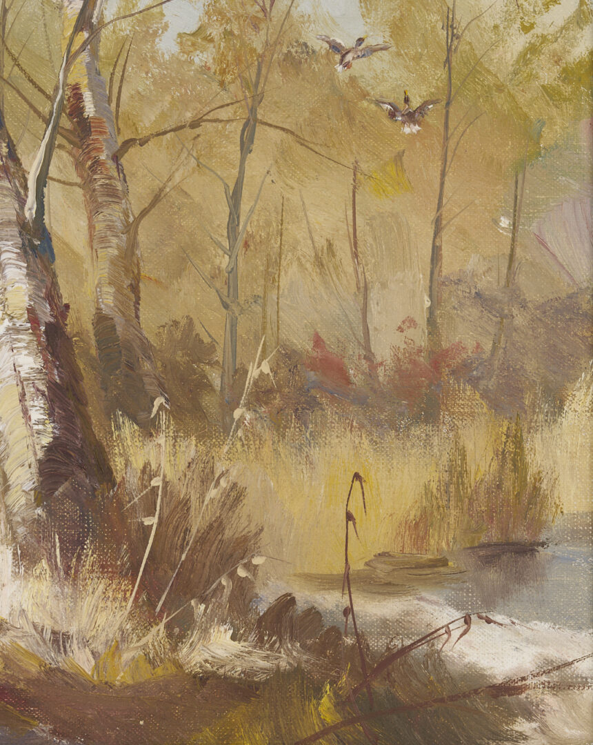 Lot 657: Marion Bryant Cook Oil Painting, Landscape with Ducks in Flight