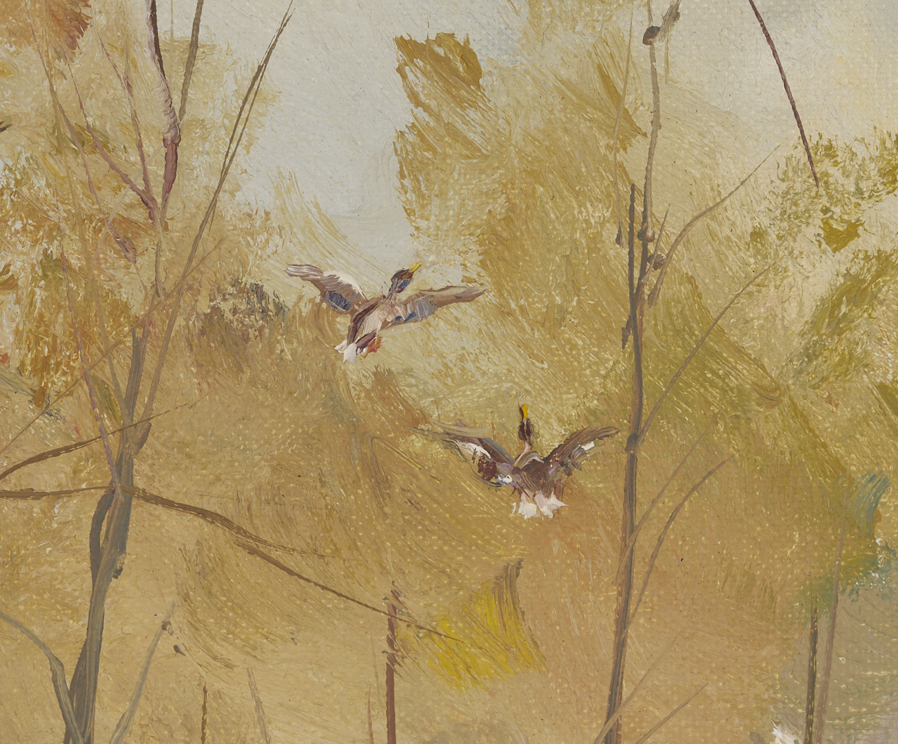 Lot 657: Marion Bryant Cook Oil Painting, Landscape with Ducks in Flight