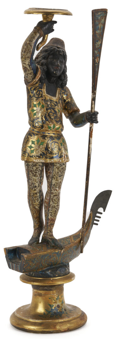 Lot 659: Carved Blackamoor Torchiere, Venetian Gondolier