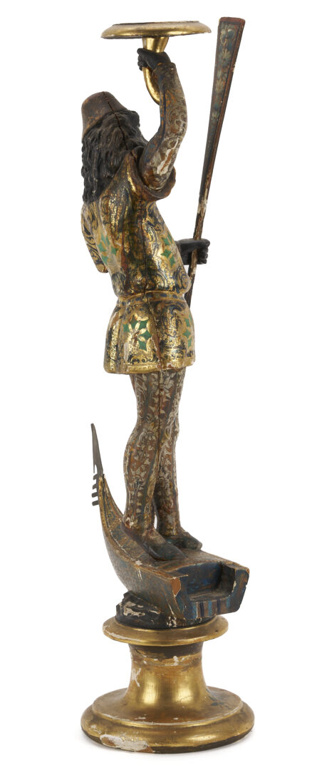Lot 659: Carved Blackamoor Torchiere, Venetian Gondolier