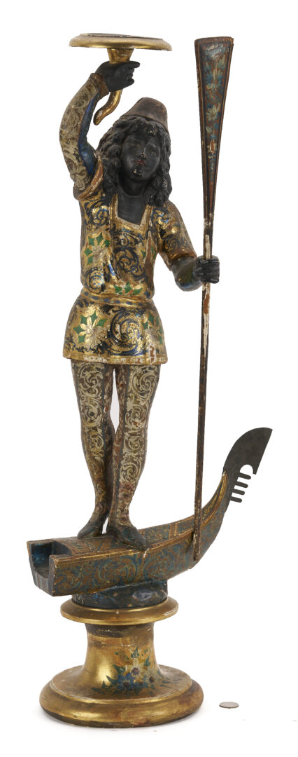 Lot 659: Carved Blackamoor Torchiere, Venetian Gondolier