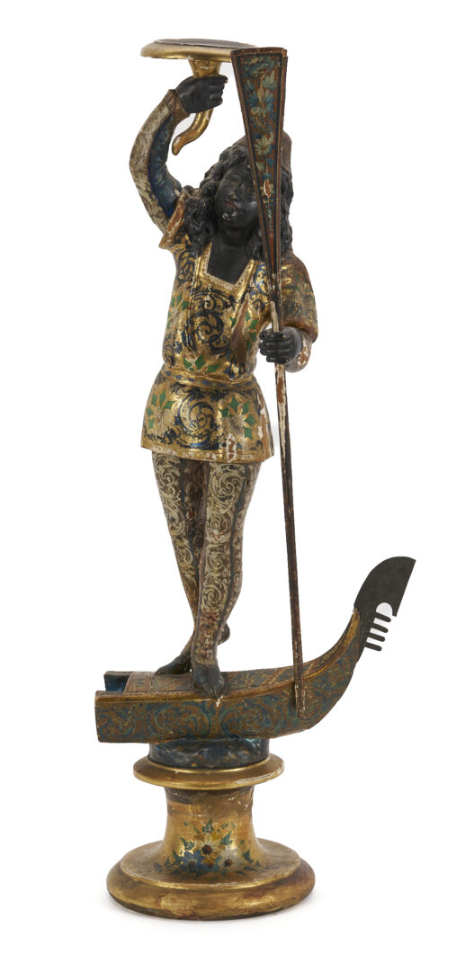 Lot 659: Carved Blackamoor Torchiere, Venetian Gondolier