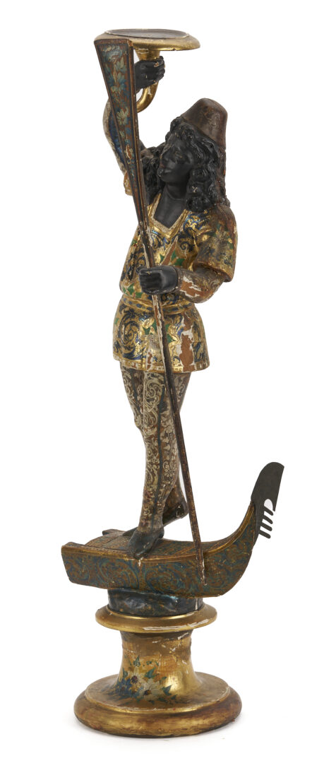 Lot 659: Carved Blackamoor Torchiere, Venetian Gondolier