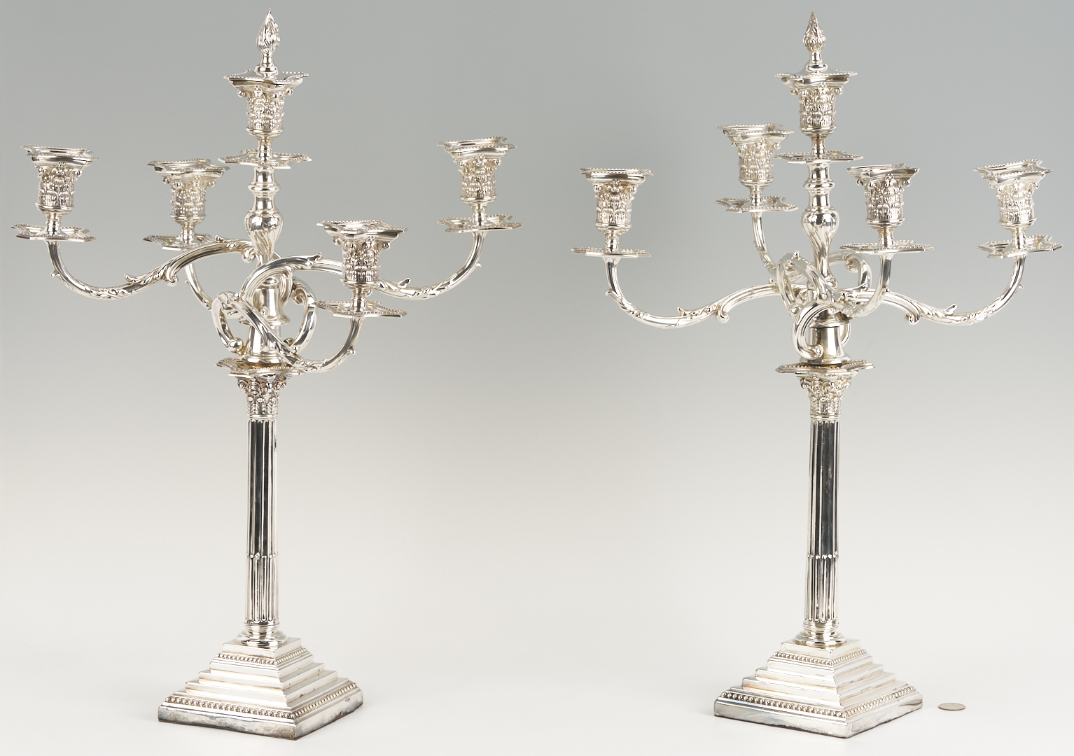 Lot 65: Pair of English Sterling 5-Light Candelabra