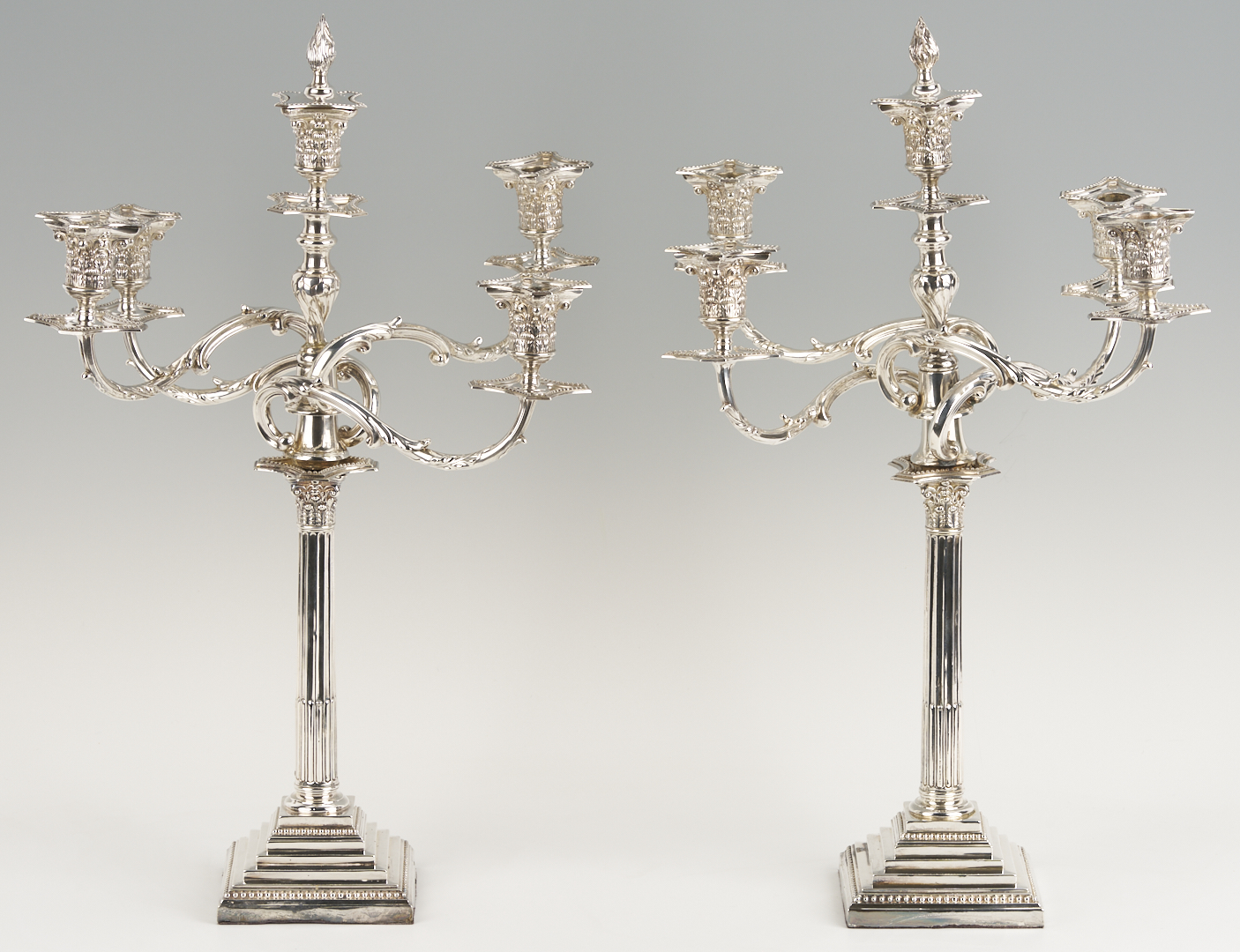 Lot 65: Pair of English Sterling 5-Light Candelabra