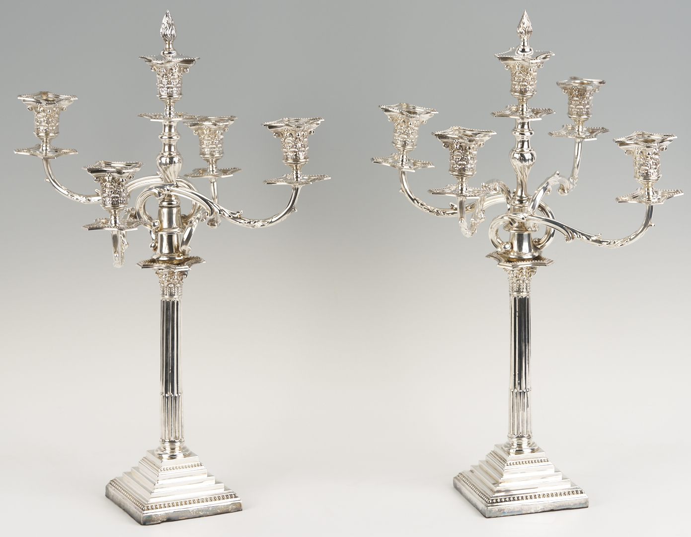 Lot 65: Pair of English Sterling 5-Light Candelabra