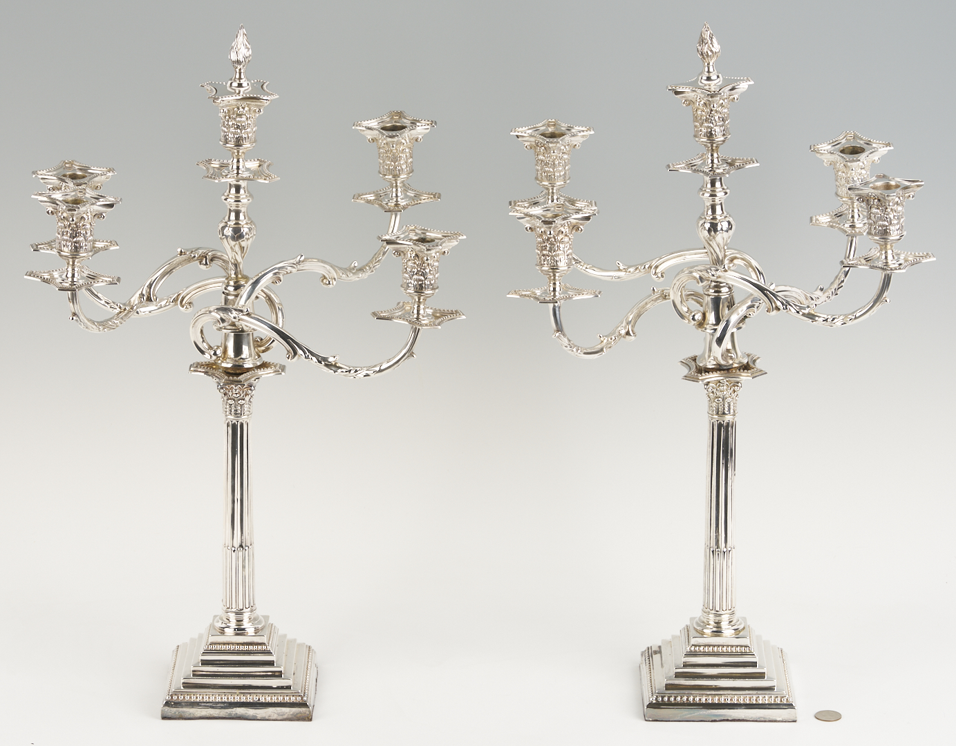 Lot 65: Pair of English Sterling 5-Light Candelabra