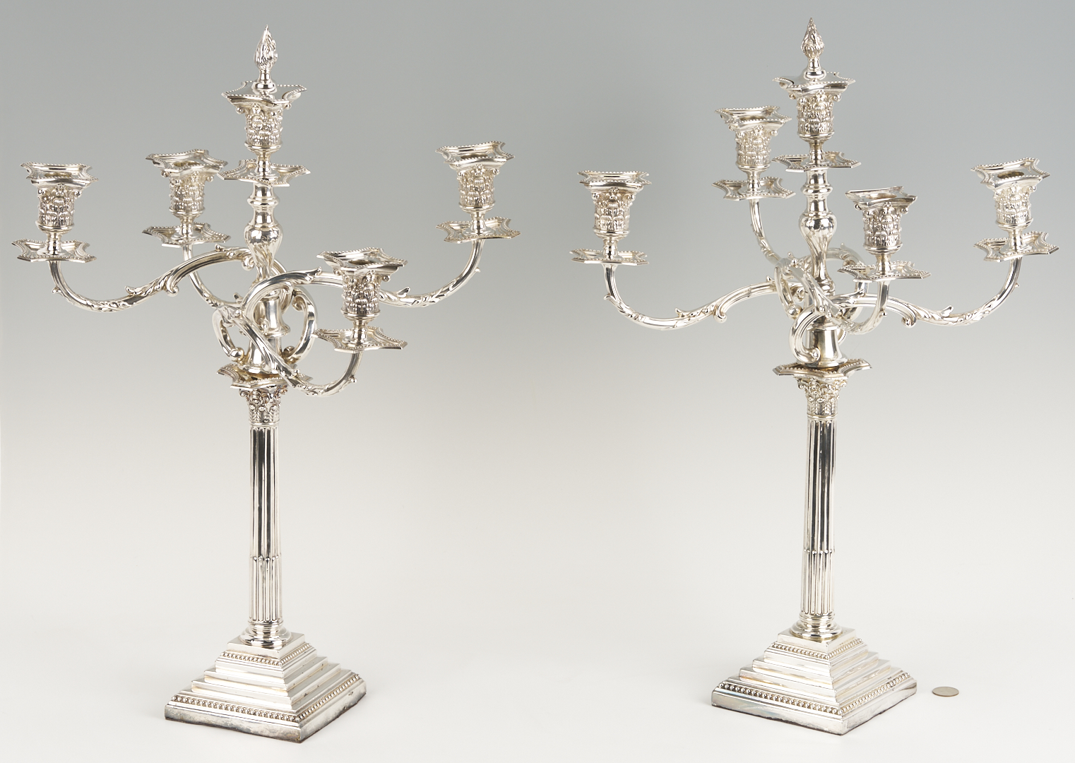Lot 65: Pair of English Sterling 5-Light Candelabra