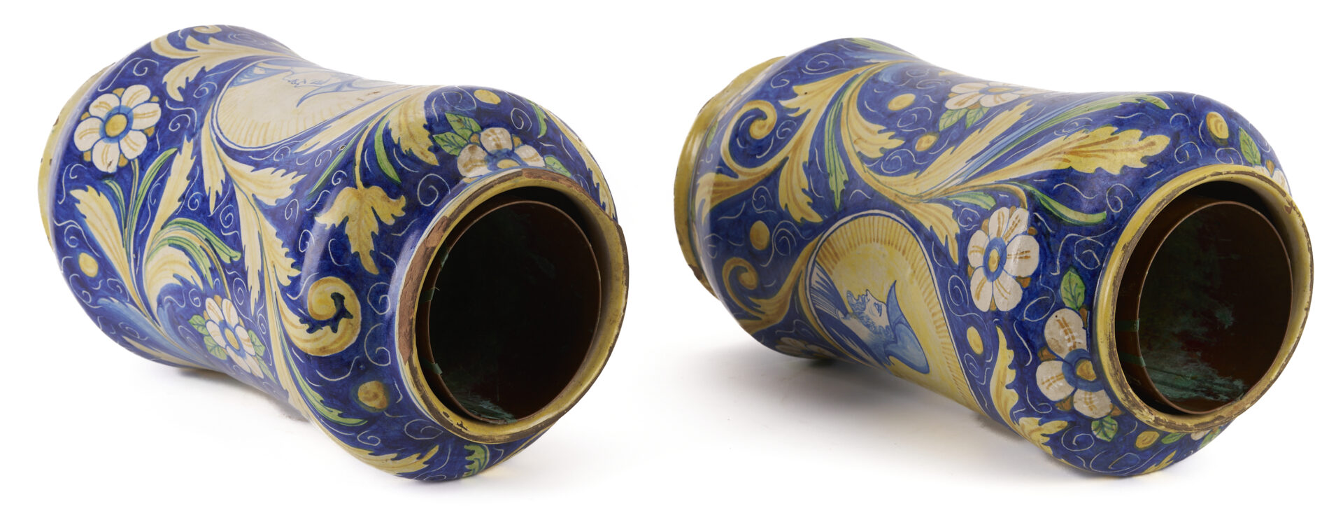 Lot 661: Pair Italian Faience Maiolica Albarello Portrait Jars