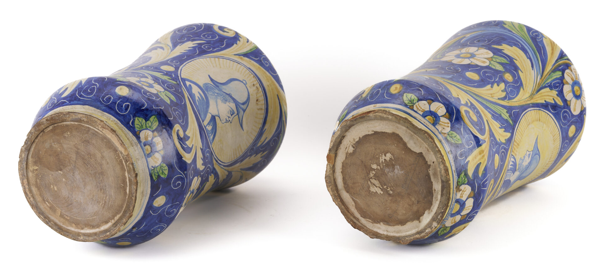 Lot 661: Pair Italian Faience Maiolica Albarello Portrait Jars