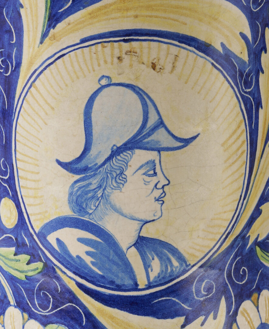 Lot 661: Pair Italian Faience Maiolica Albarello Portrait Jars