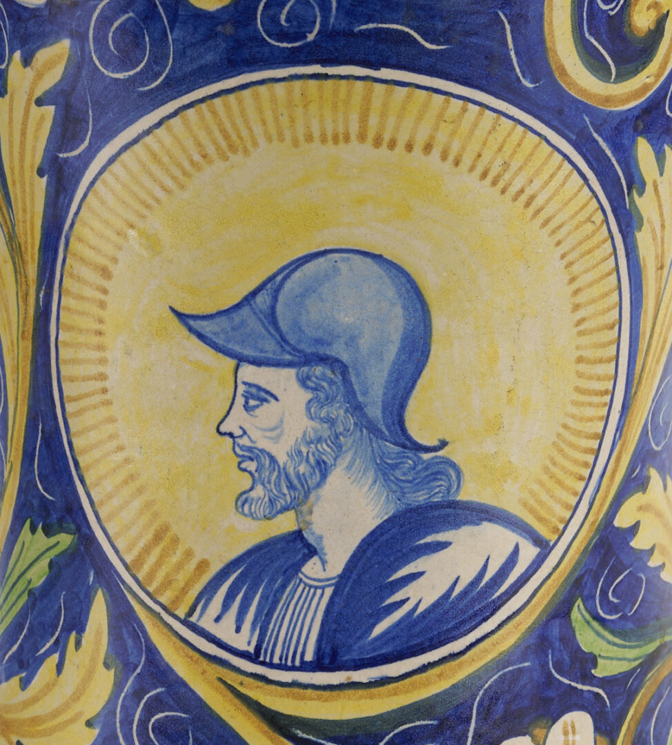 Lot 661: Pair Italian Faience Maiolica Albarello Portrait Jars