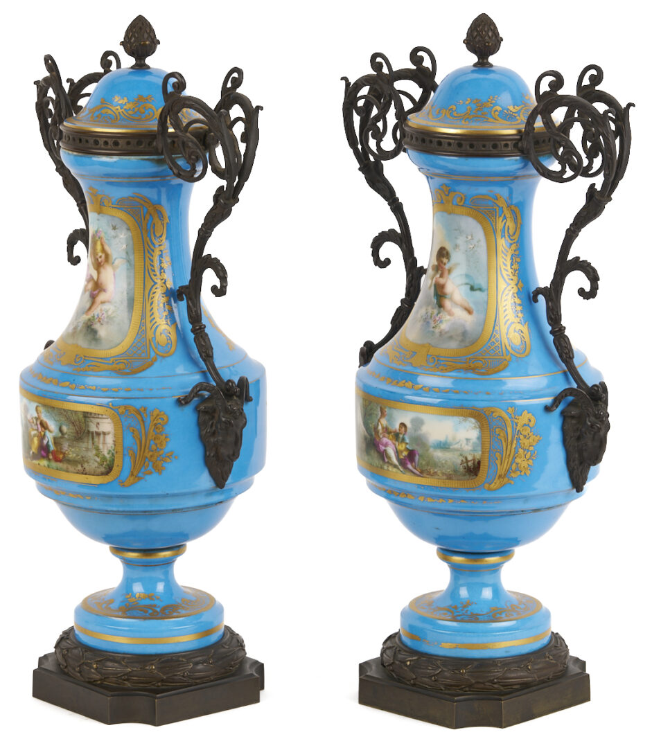 Lot 662: Pair of French Sevres Style Porcelain Urns