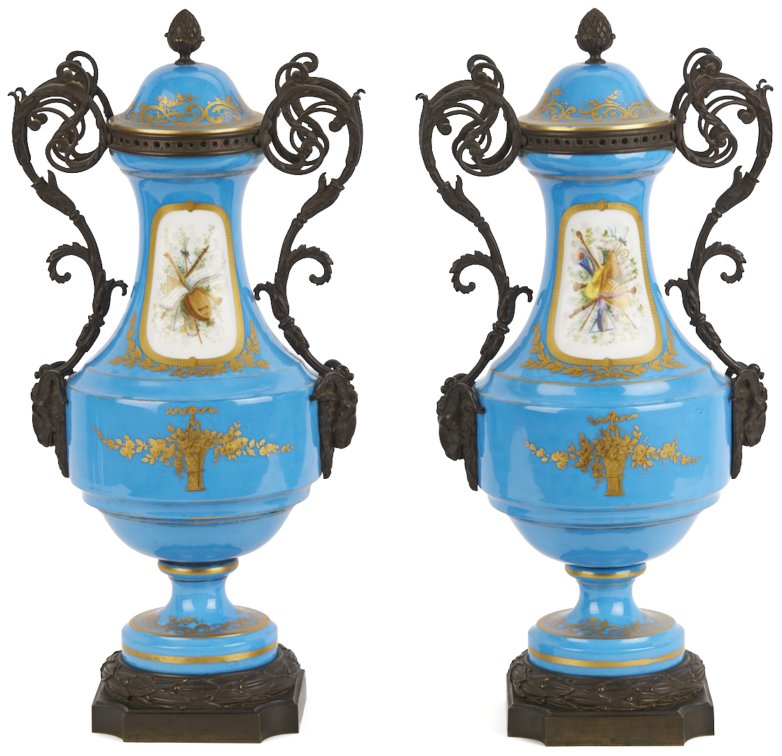 Lot 662: Pair of French Sevres Style Porcelain Urns