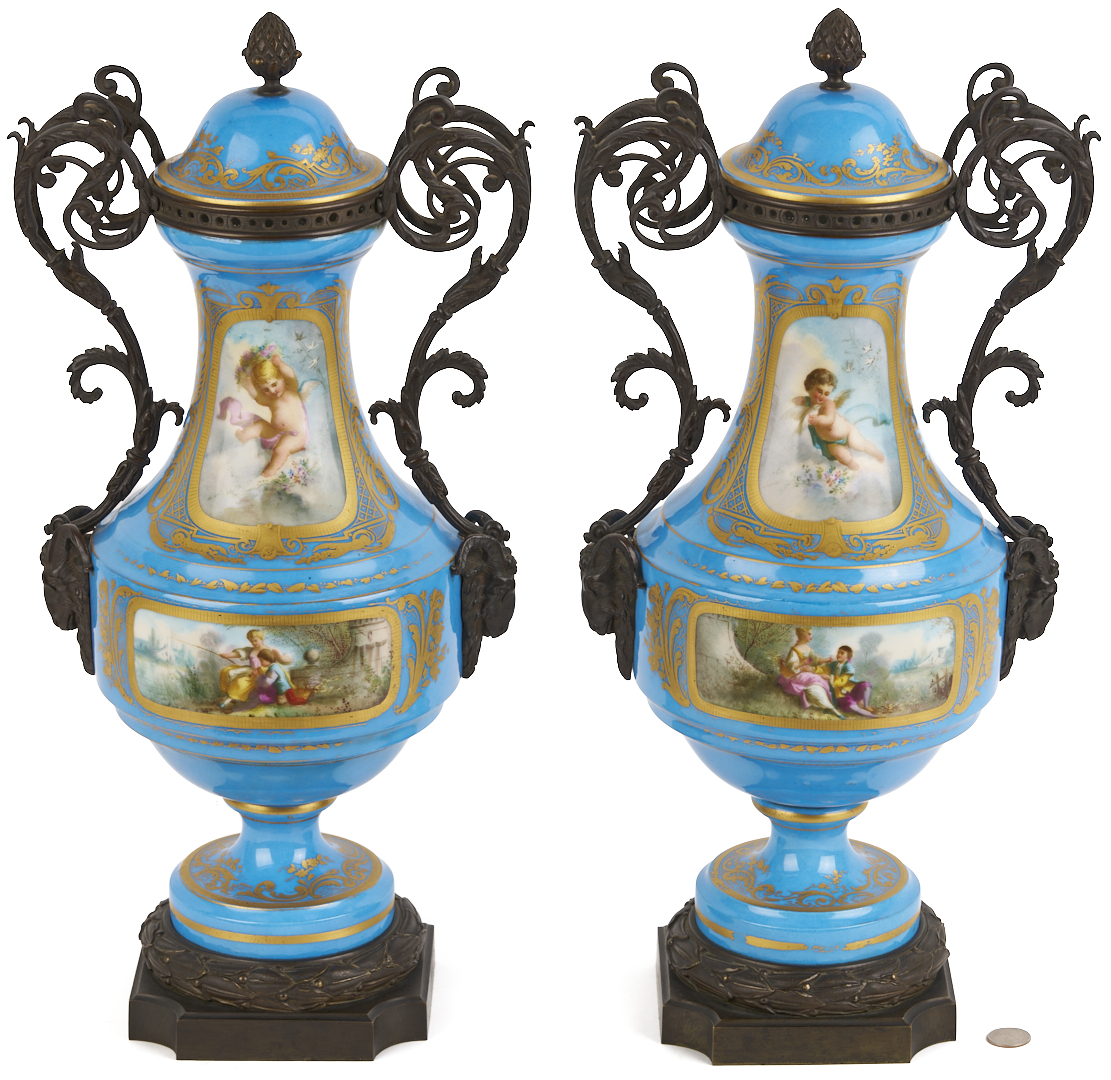 Lot 662: Pair of French Sevres Style Porcelain Urns