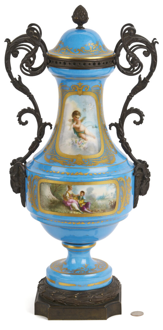 Lot 662: Pair of French Sevres Style Porcelain Urns